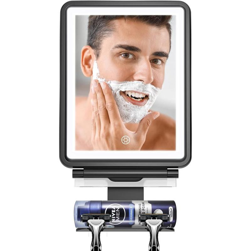 COSMIRROR Shower Mirror Fogless for Shaving with Squeegee to Keep Clean or Remove Foggy Mess, Lighted Fogless Mirror for Shower Two Mounting Solution, Dimmable Lighting (3 Color Setting)
