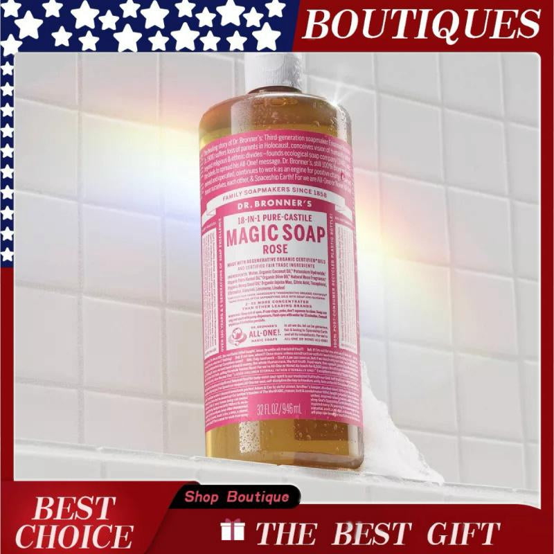 Dr. Bronner'S Magic Pure Castile Liquid Soap Bodywash - Rose - 32 Fl Oz Floral Foaming Coconut Jojoba