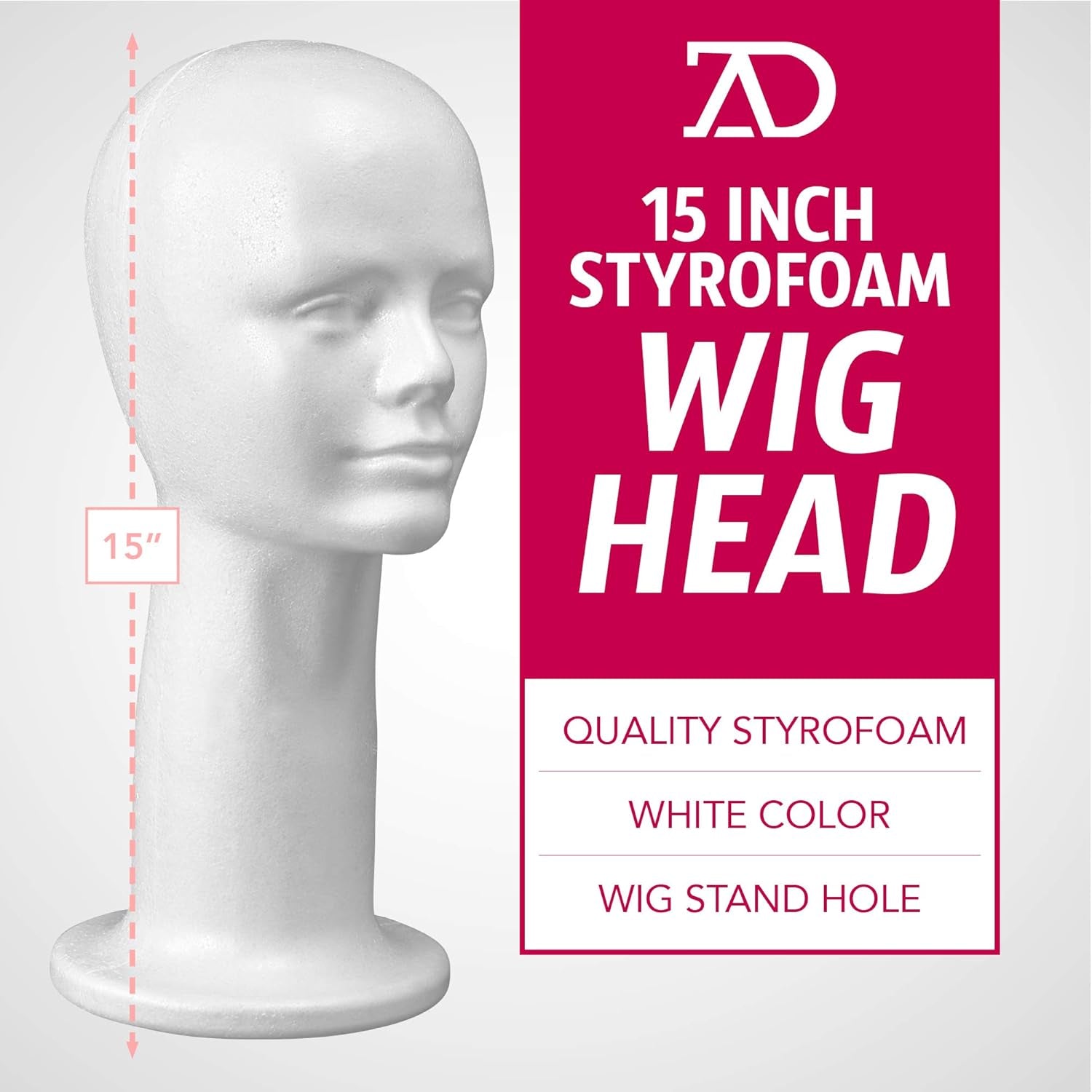 Styrofoam Head Mannequins Style Model & Display Women'S Wigs Hats & Hairpieces - Large 15" - by s