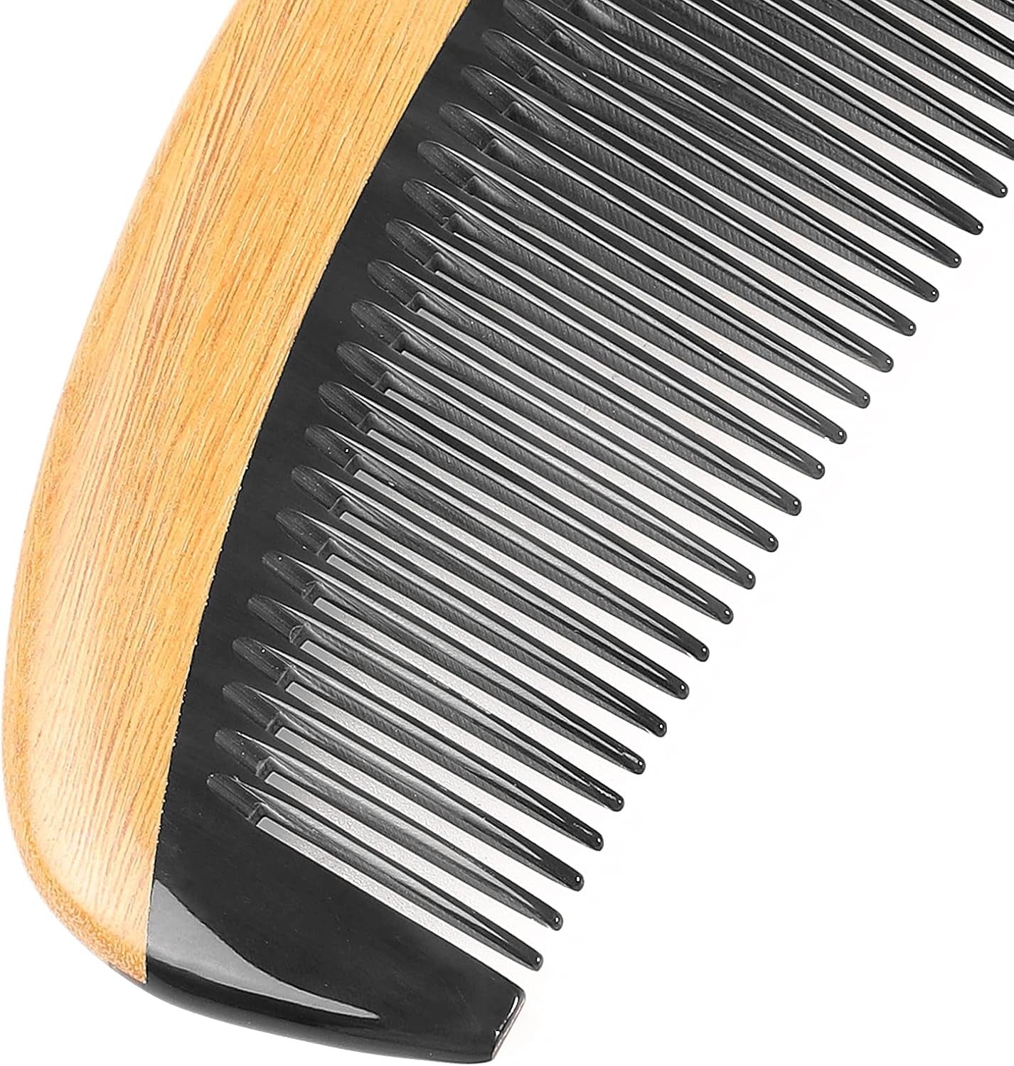 Handmade 100% Natural Green Sandalwood Hair Combs - Anti-Static Sandalwood Scent Natural Hair Detangler Wooden Comb (Buffalo Horn Oval Fine Tooth)