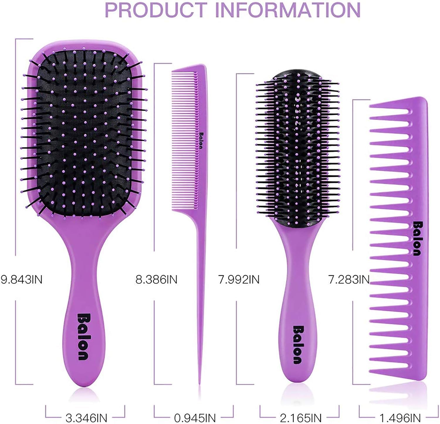(Purple) - 4Pcs Hair Brush Women, Hair Comb for Women and Detangling Paddle Brush, Great on Wet or Dry Hair, No More Tangle Hair Brush Set for Straight Long Thick Curly Natural Hair (Purple)