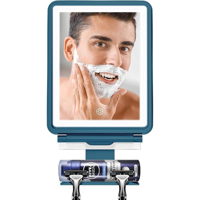 COSMIRROR Shower Mirror Fogless for Shaving with Squeegee to Keep Clean or Remove Foggy Mess, Lighted Fogless Mirror for Shower Two Mounting Solution, Dimmable Lighting (3 Color Setting)