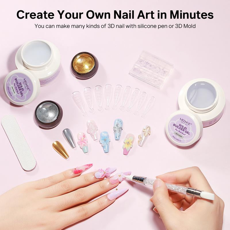 MIZHSE Solid 3D Nail Gel – Sculpt Flowers & Shapes Easily | Clear & White