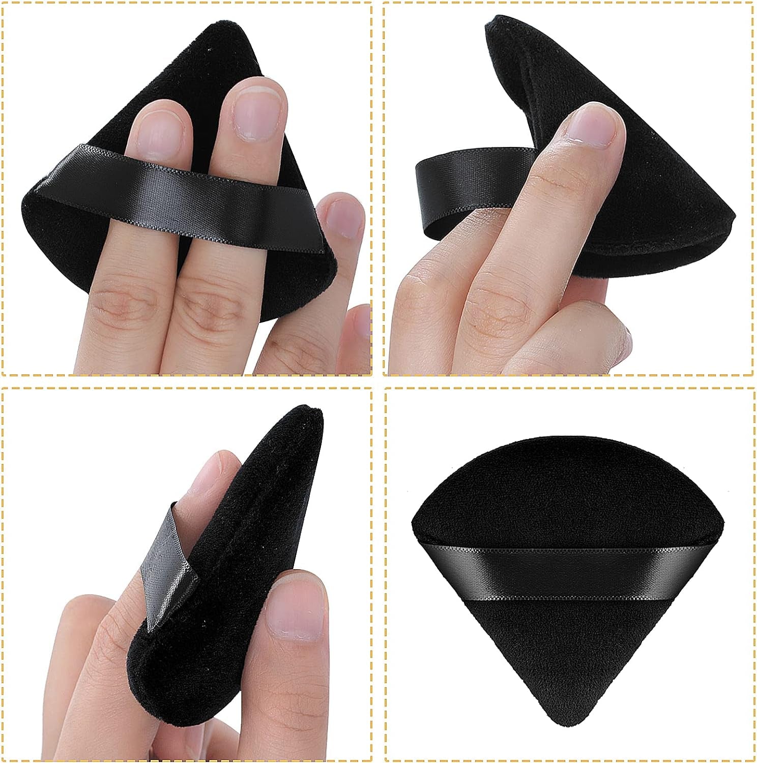 2 Pieces Triangle Powder Puffs Face Cosmetic Powder Puff Washable Reusable Soft Plush Powder Sponge Makeup Foundation Sponge for Face Body Loose Powder Wet Dry Makeup Tool (2Pcs Black)