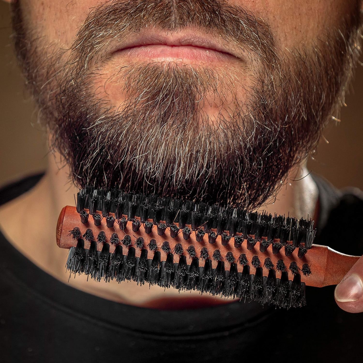 - Styler Hair and Beard Brush - round Brush, 1.3 Inch Stiff Boar Bristles and 8.5 Inch Pearwood Handle - 222 Plugs of Bristles - Beard Grooming Brush for Men