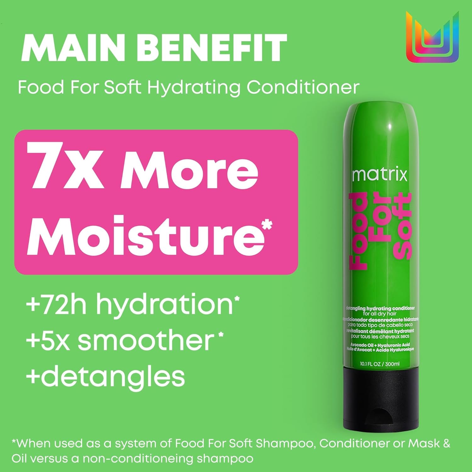 Detangling Hydrating Conditioner, Food for Soft Hydrating & Detangles Dry, Brittle Hair, Moisturizes, Softens, & Smooths,With Avocado Oil & Hyaluronic Acid,Suitable for Color Treated Hair