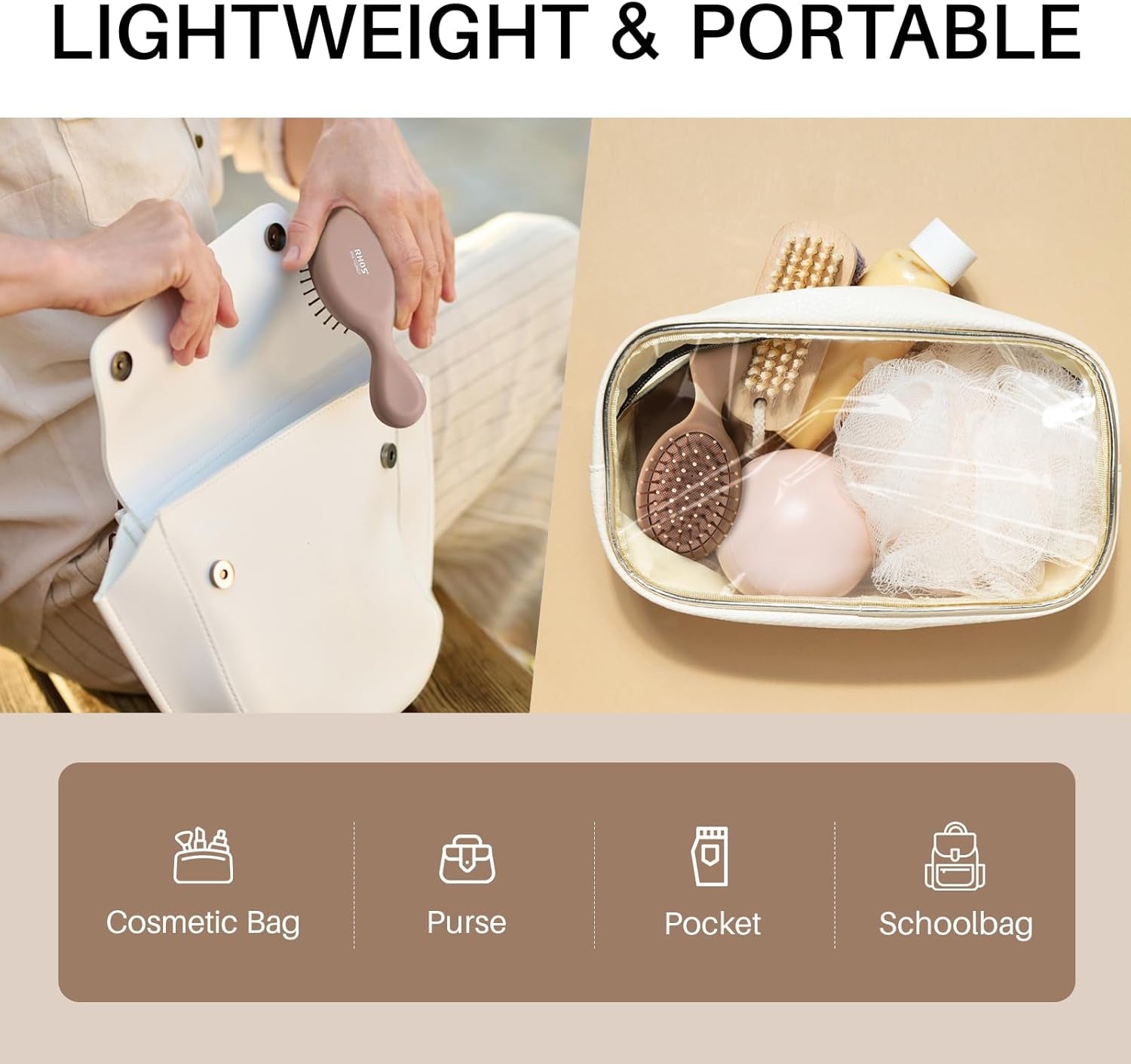 Mini Travel Paddle Hair Brush with Air Cushion for Adult&Kid and Wet&Dry Hair.Pocket Hair Comb for Massage Scalp/Detanling-For All Hair Types (Mocha)
