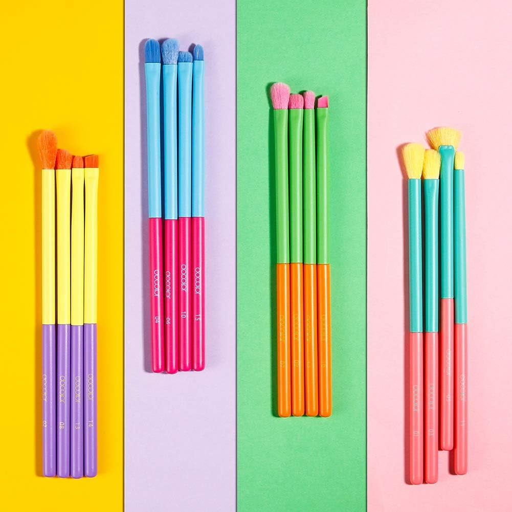 Eye Makeup Brushes 16Pcs Colorful Eyeshadow Makeup Brush Set Professtional Eyeshadow Brushes with Soft Synthetic Hairs & Real Wood Handle for Eyeshadow, Eyebrow, Eyeliner, Blending