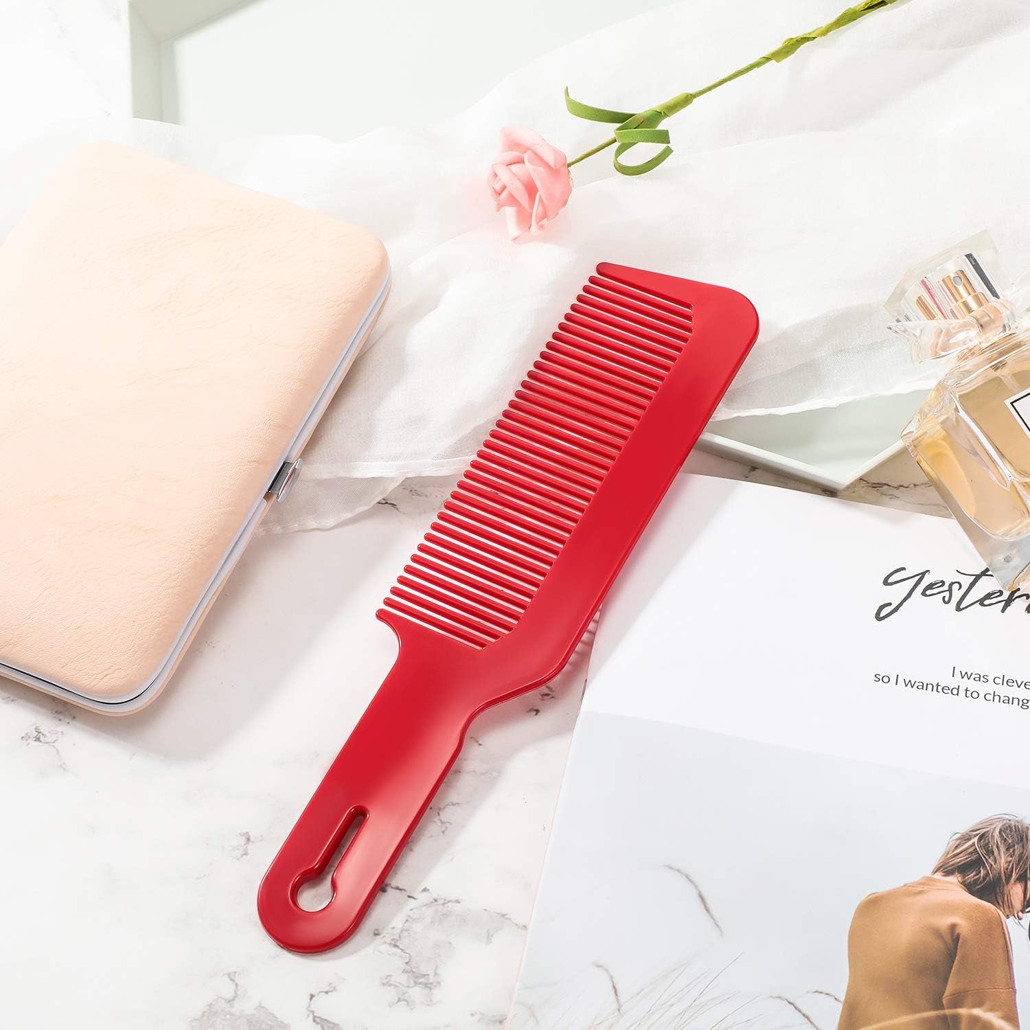 3 Pieces Barber Combs Flat Top Clipper Combs Hair Cutting for Flat Top and Clipper Cuts(Red)