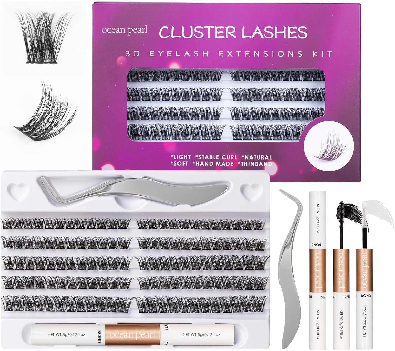 Individual Lashes 120 Cluster Lashes DIY Eyelash Extension Thin Band Wide Stem Lash Clusters with Applicator and Lash Bond and Seal Lash Extension Kit Mix 10-16Mm Length C/D Curl - OP01