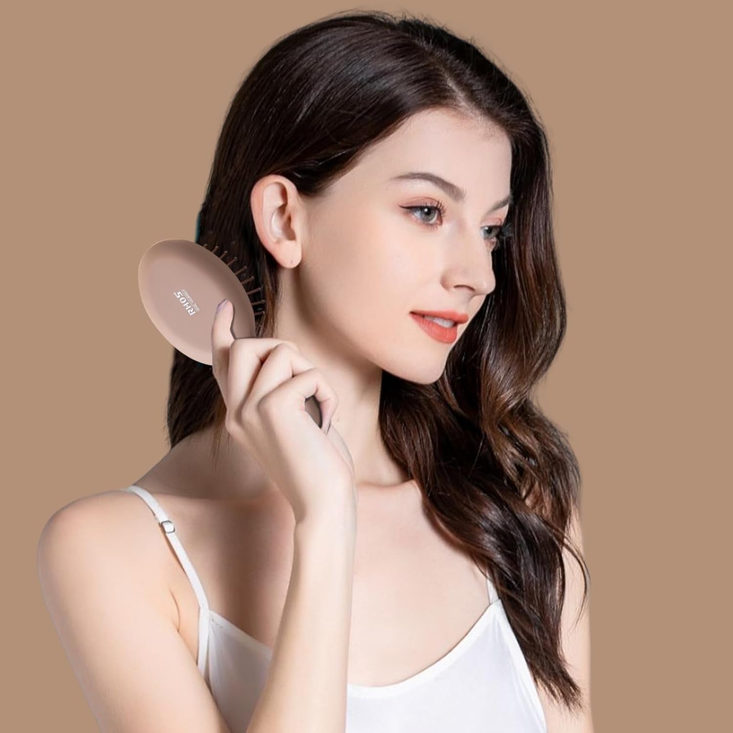 Mini Travel Paddle Hair Brush with Air Cushion for Adult&Kid and Wet&Dry Hair.Pocket Hair Comb for Massage Scalp/Detanling-For All Hair Types (Mocha)