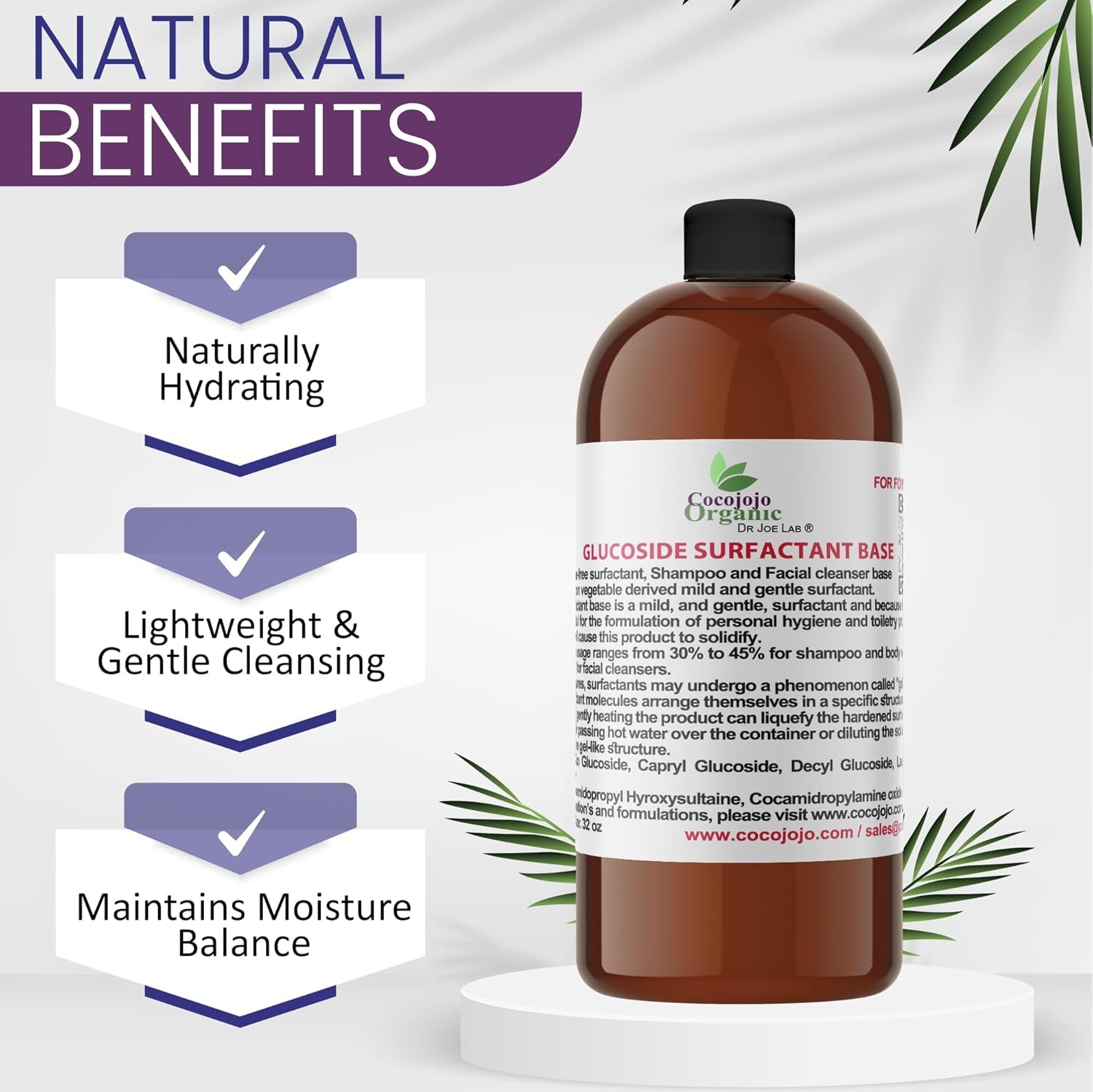 Glucoside Surfactant Base - Plant Derived All in One Natural Gentle Mild Rich Foaming Cleanser - Lauryl Decyl Coco Capryl Caprylyl Cosmetic Liquid Hand Soap Body Wash - 32 Oz