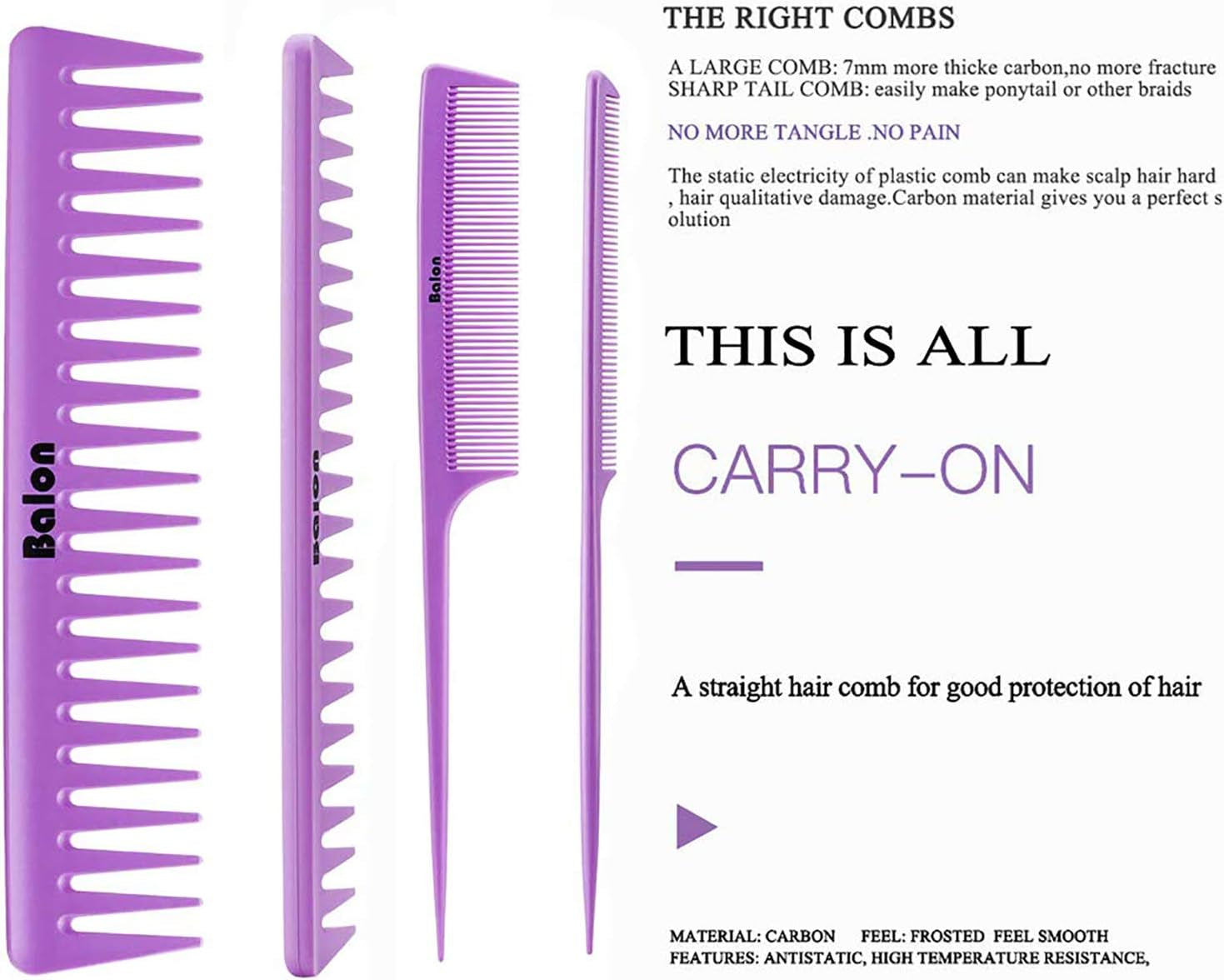 (Purple) - 4Pcs Hair Brush Women, Hair Comb for Women and Detangling Paddle Brush, Great on Wet or Dry Hair, No More Tangle Hair Brush Set for Straight Long Thick Curly Natural Hair (Purple)
