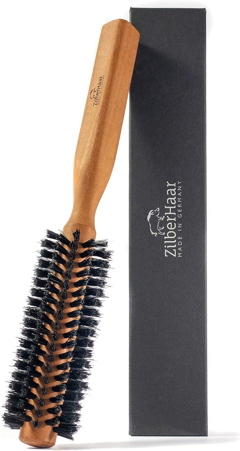 - Styler Hair and Beard Brush - round Brush, 1.3 Inch Stiff Boar Bristles and 8.5 Inch Pearwood Handle - 222 Plugs of Bristles - Beard Grooming Brush for Men