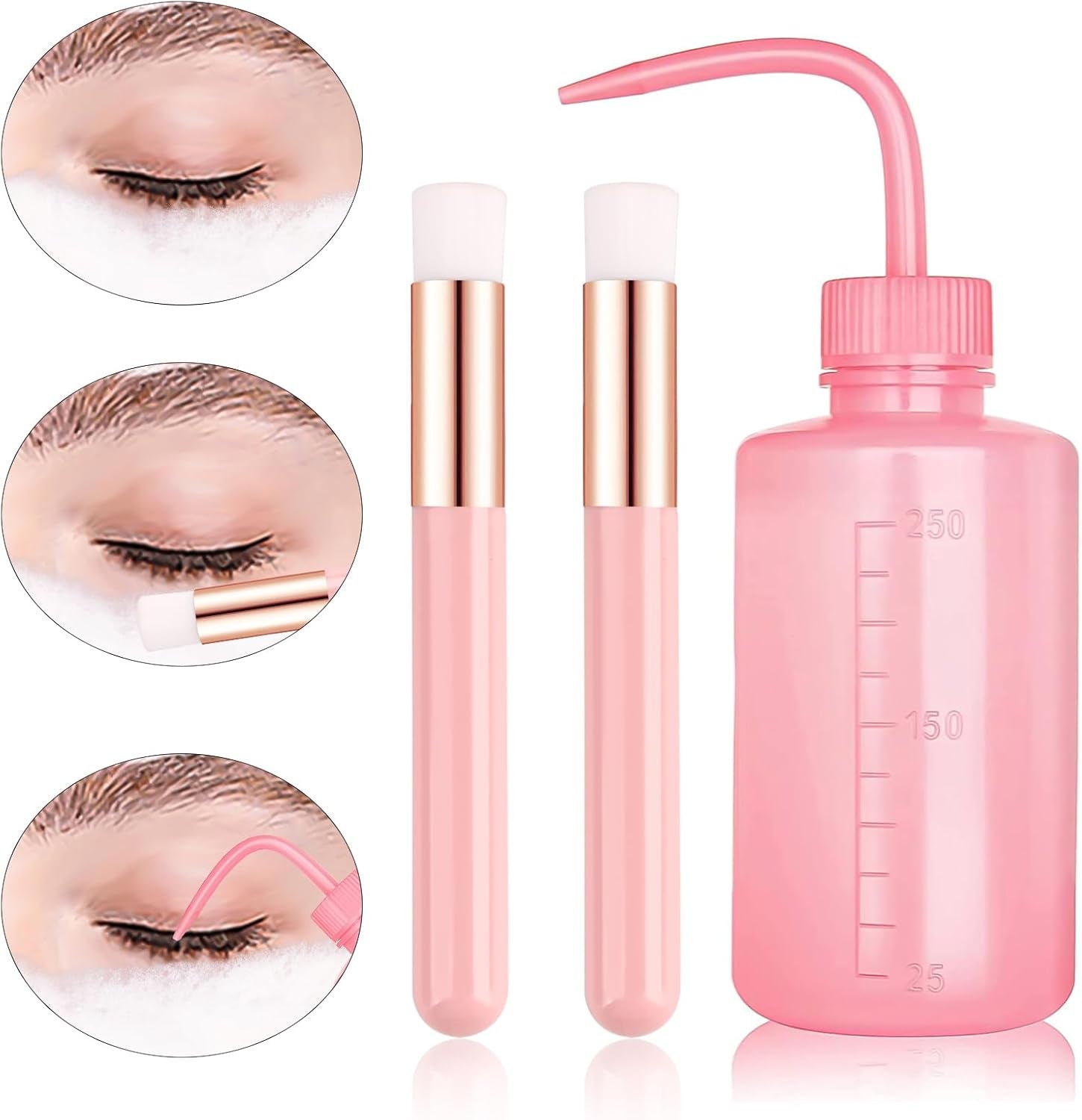 3 PCS Lash Shampoo Brush Sets with 1Pcs 250 ML Plastic Satety Lash Tatoo Wash Bottles 2PCS Nose Blackhead Facial Cleaning Brush for Eyelash Extension Supplies (Styel #5)