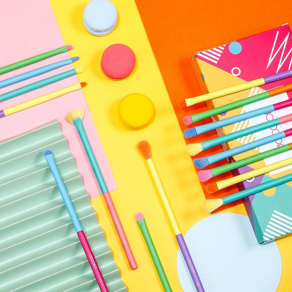 Eye Makeup Brushes 16Pcs Colorful Eyeshadow Makeup Brush Set Professtional Eyeshadow Brushes with Soft Synthetic Hairs & Real Wood Handle for Eyeshadow, Eyebrow, Eyeliner, Blending