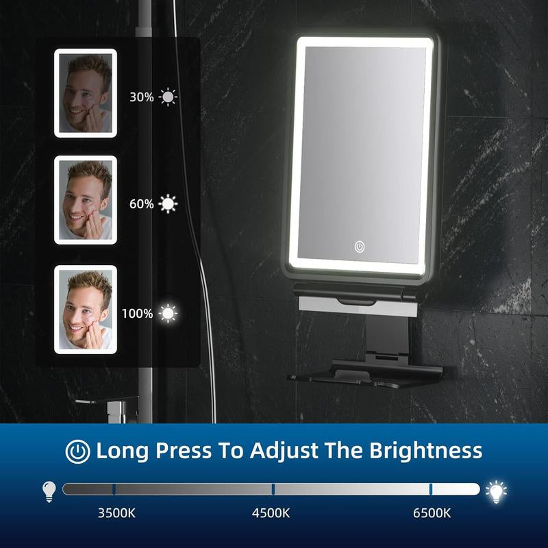 COSMIRROR Shower Mirror Fogless for Shaving with Squeegee to Keep Clean or Remove Foggy Mess, Lighted Fogless Mirror for Shower Two Mounting Solution, Dimmable Lighting (3 Color Setting)