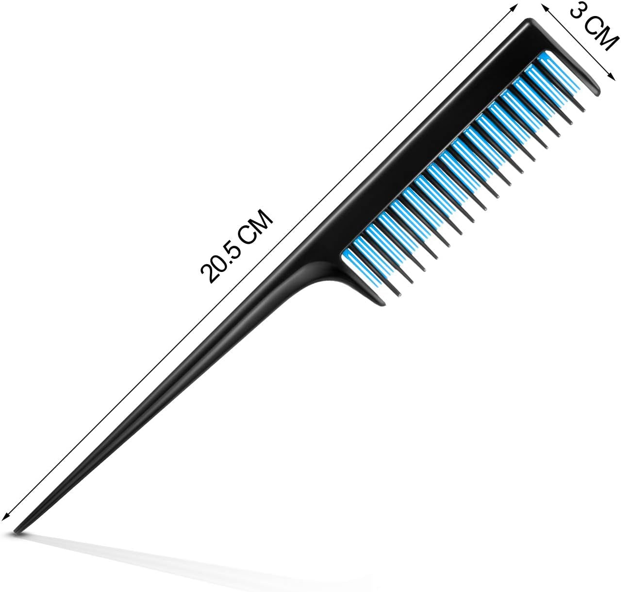 3 Pcs Triple Teasing Comb for Women Plastic Rat Tail Comb Heat Resistant Pintail Tease Layer Tool for Thick Fine Hair Styling Backcombing Volume Structure(Black and Blue)