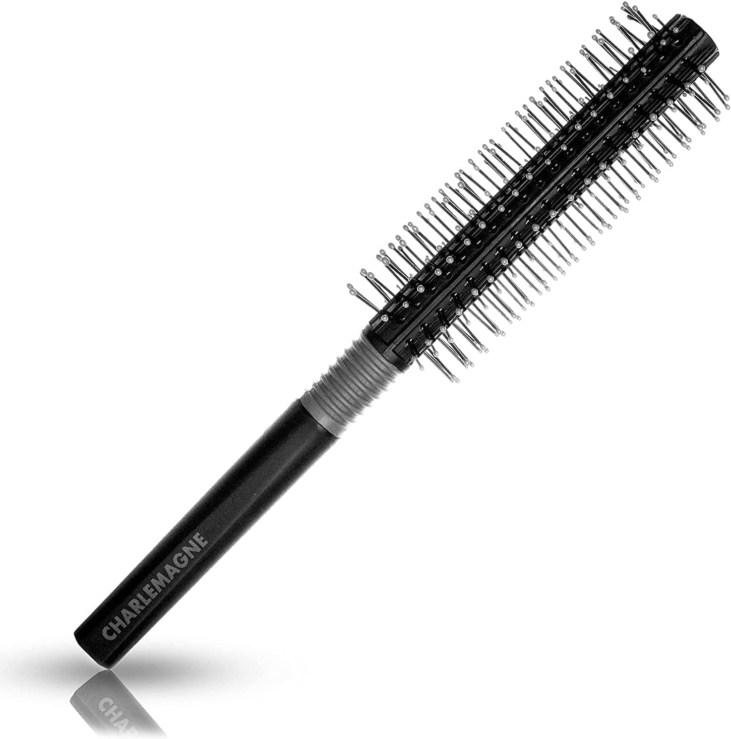 round Hair Brush for Men - 18 Cm, Black Double-Sided Barrel - Quiff Roller for Blow Dry Hair Styling & Beard round Brush for Men Rotating Volume Control