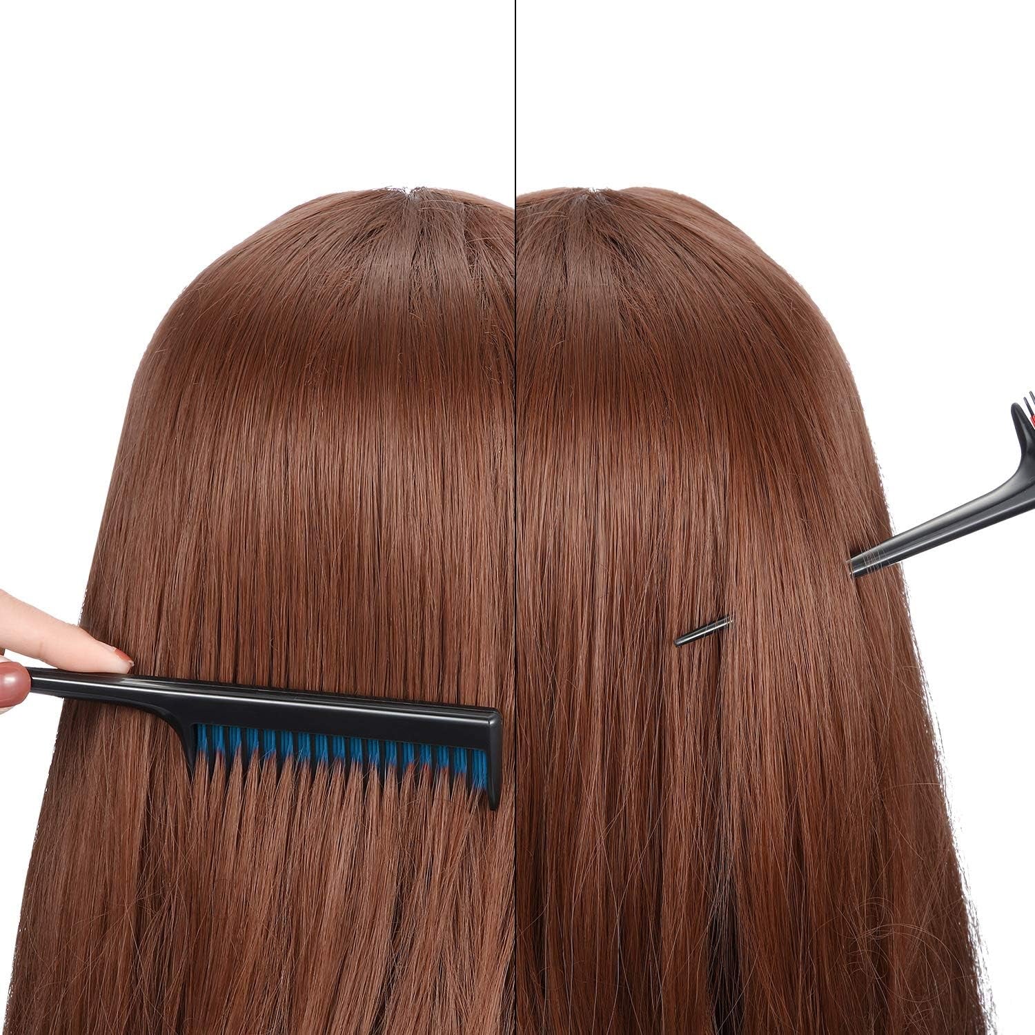 3 Pcs Triple Teasing Comb for Women Plastic Rat Tail Comb Heat Resistant Pintail Tease Layer Tool for Thick Fine Hair Styling Backcombing Volume Structure(Black and Blue)