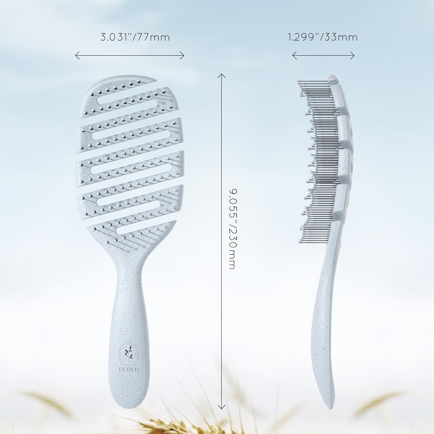 Hair Brush, Vented Detangling Brush, Quickly Detangles and Smooths Hair for Curly, Thick, and Straight Hair, Hair Brush for Women and Men, Blue, Eco Friendly, Sustainable Material
