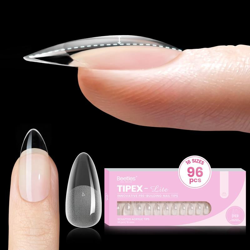 Beetles Tipex Lite Apex Nail Tips, 96PCS 256PCS 512PCS Stiletto Square Almond Coffin Pre-Building Pre-Etched Acrylic Nail Tips for Flat Nails & C-Curves Nail Beds