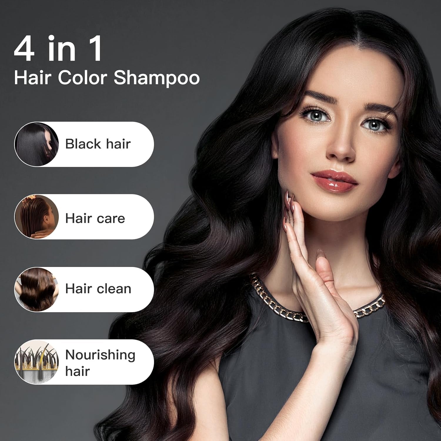 Hair Dye Shampoo 100% Coverage White Hair for Women & Men, Hair Color Shampoo 4 in 1 Long Lasting Professional Hair Care 500ML