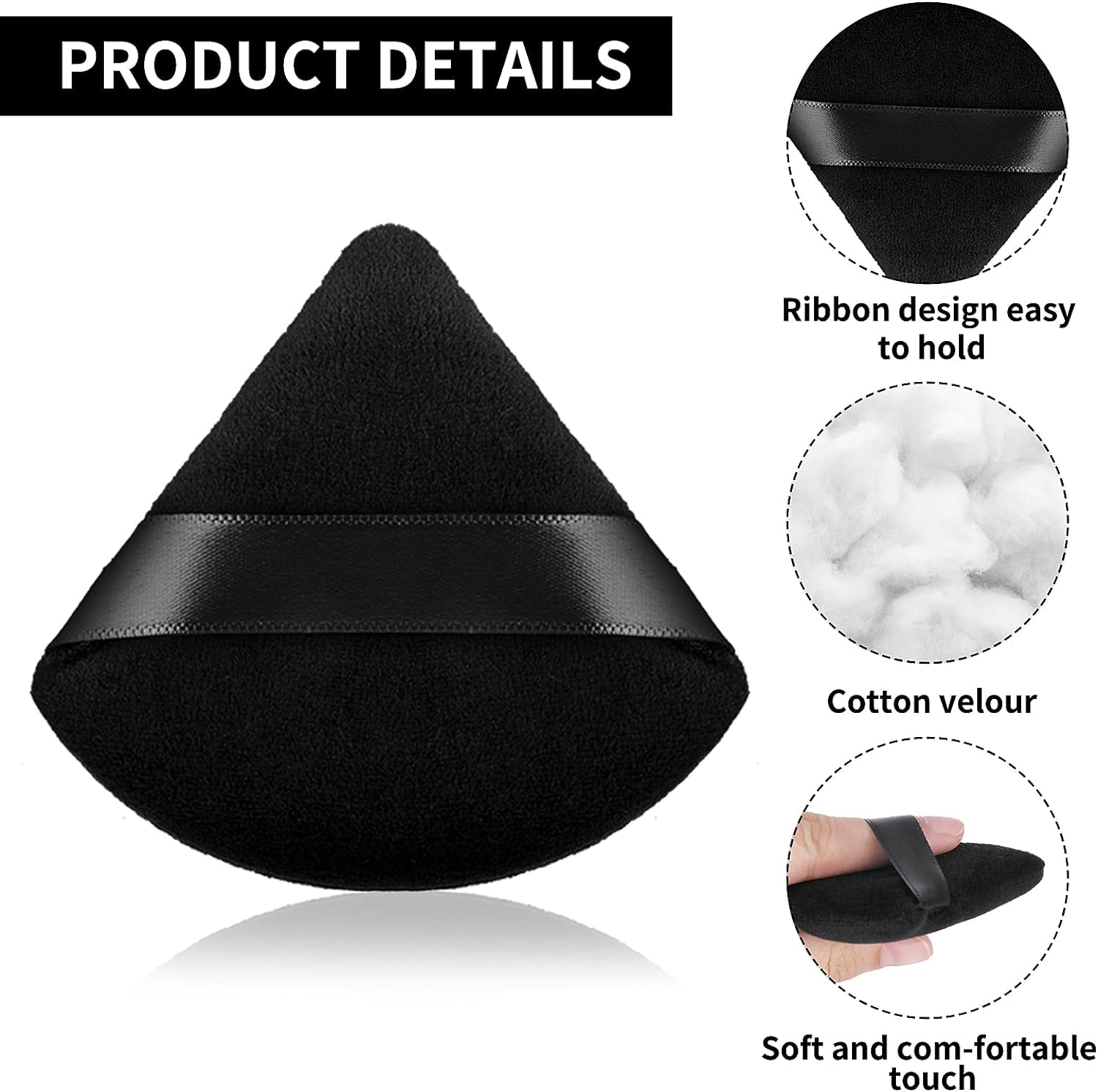 2 Pieces Triangle Powder Puffs Face Cosmetic Powder Puff Washable Reusable Soft Plush Powder Sponge Makeup Foundation Sponge for Face Body Loose Powder Wet Dry Makeup Tool (2Pcs Black)