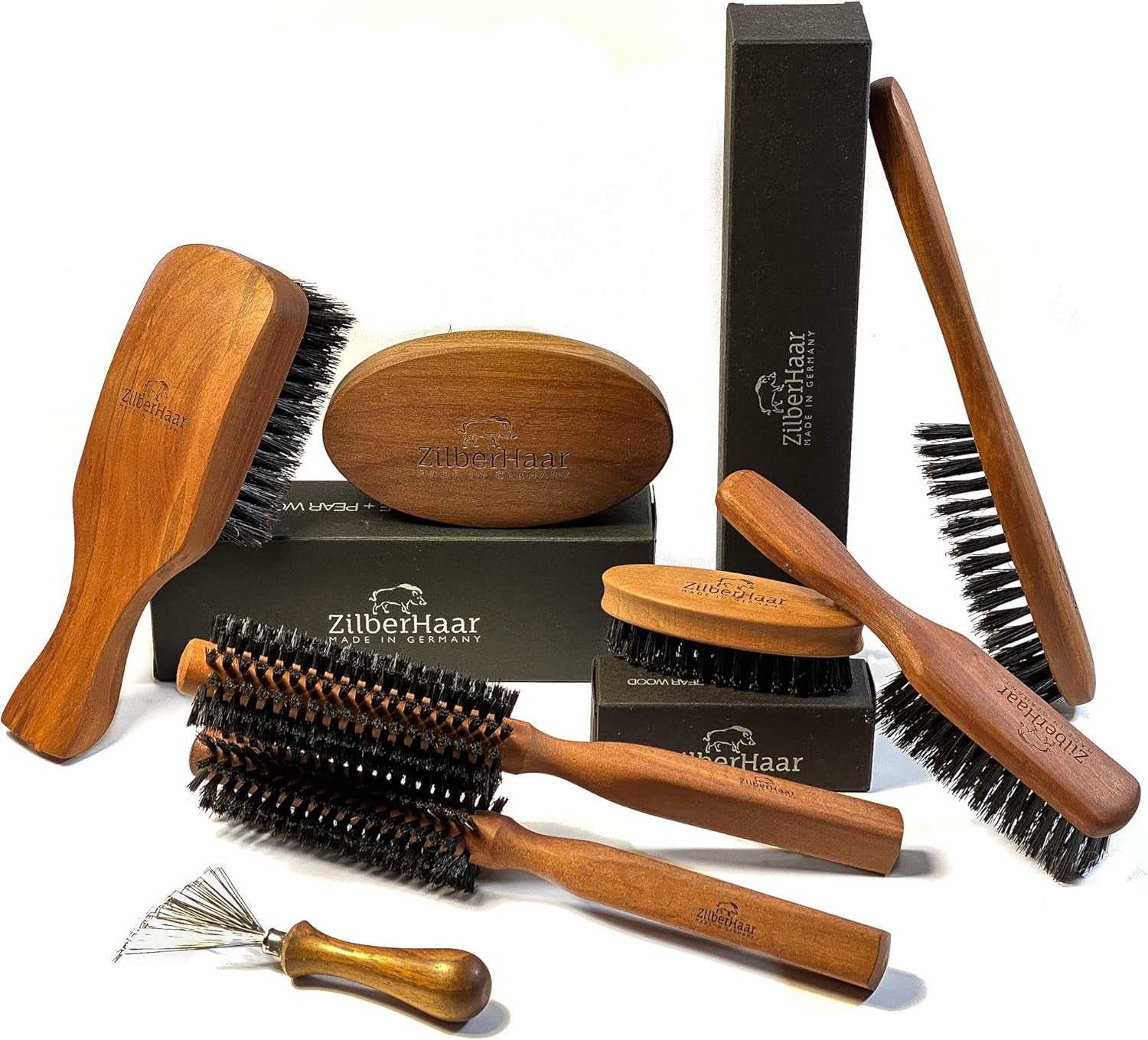 - Styler Hair and Beard Brush - round Brush, 1.3 Inch Stiff Boar Bristles and 8.5 Inch Pearwood Handle - 222 Plugs of Bristles - Beard Grooming Brush for Men