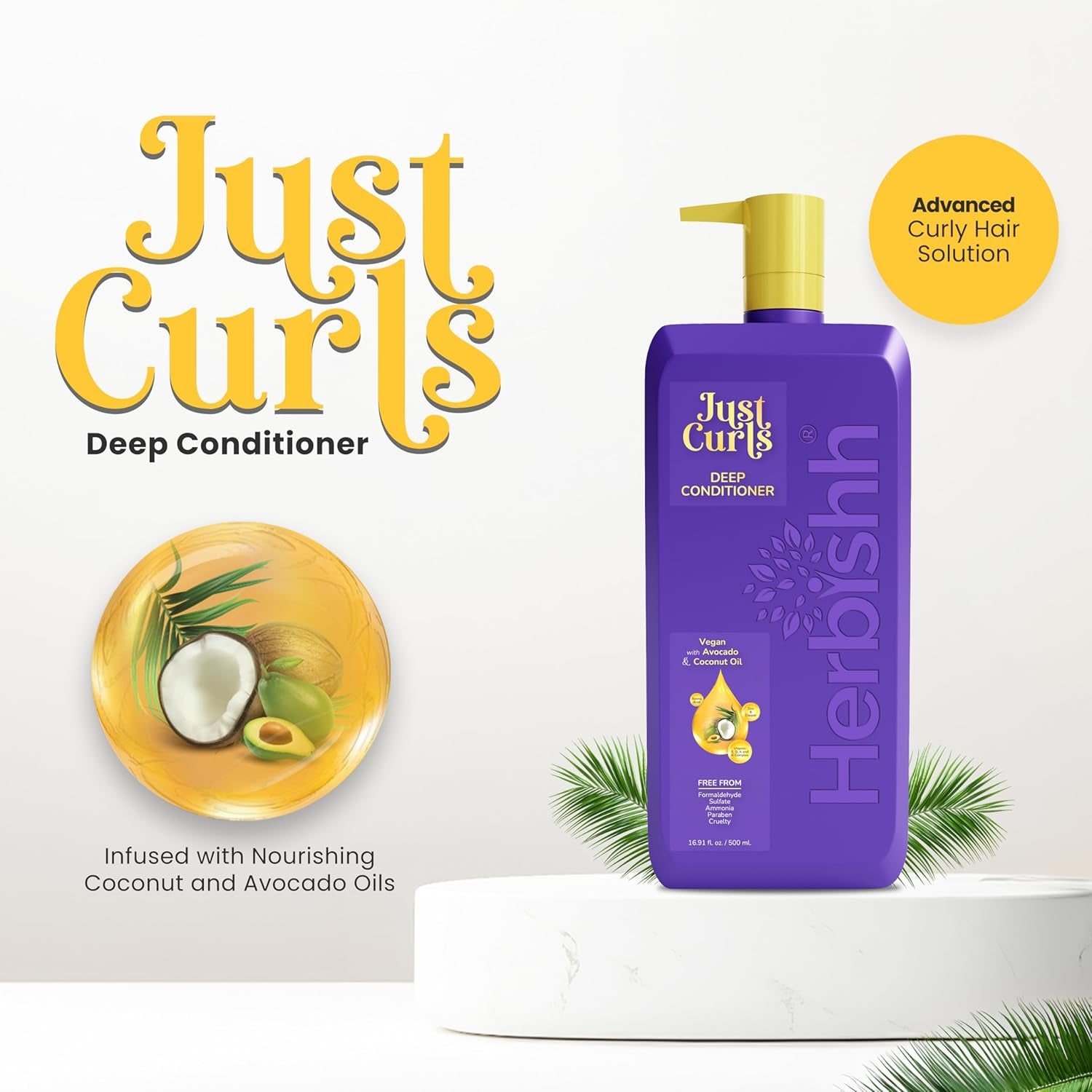 Just Curls Deep Conditioner for Curly & Wavy Hair – 500Ml – Vegan Formula with Avocado & Coconut Oil – Hydrates, Detangles & Restores Dry, Damaged Curls – Frizz Control & Curl Definition