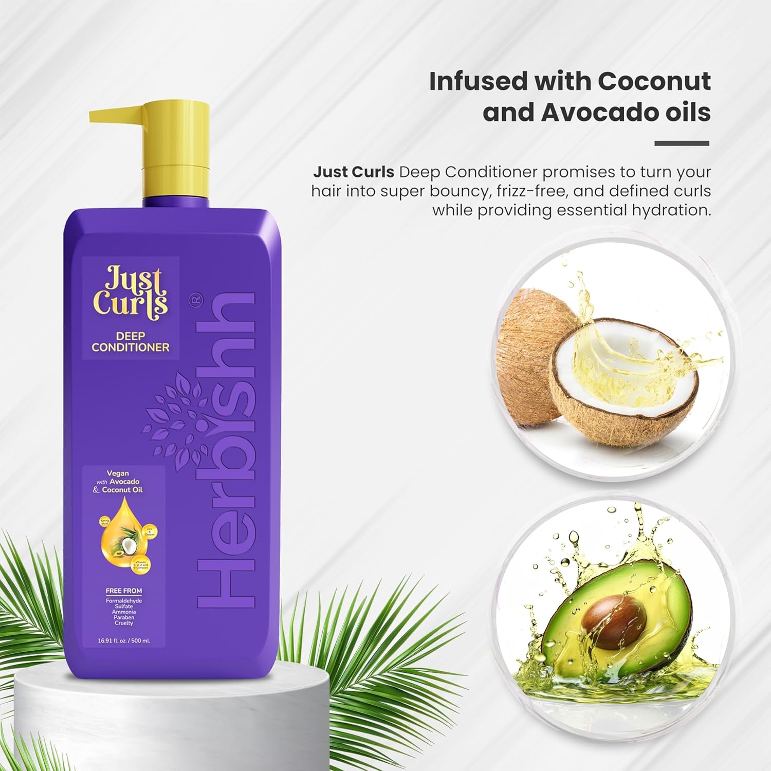 Just Curls Deep Conditioner for Curly & Wavy Hair – 500Ml – Vegan Formula with Avocado & Coconut Oil – Hydrates, Detangles & Restores Dry, Damaged Curls – Frizz Control & Curl Definition