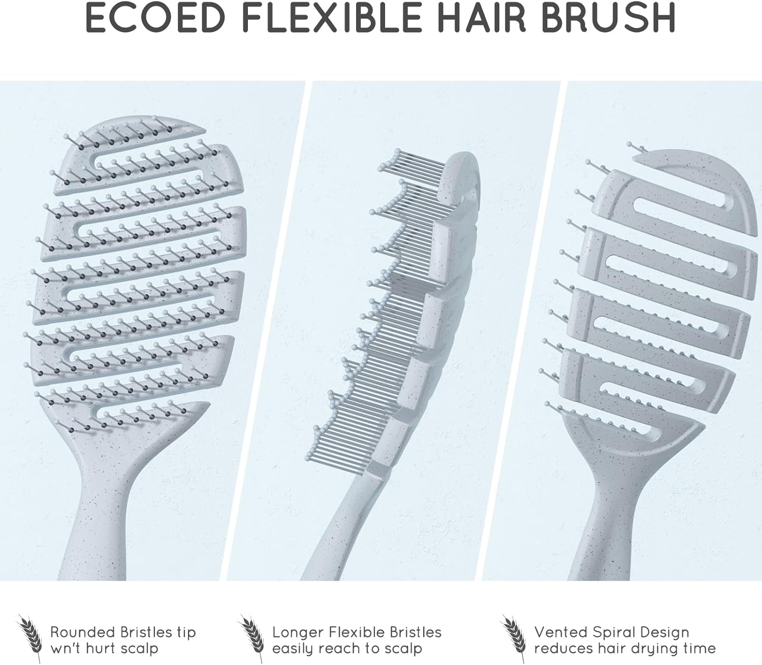 Hair Brush, Vented Detangling Brush, Quickly Detangles and Smooths Hair for Curly, Thick, and Straight Hair, Hair Brush for Women and Men, Blue, Eco Friendly, Sustainable Material