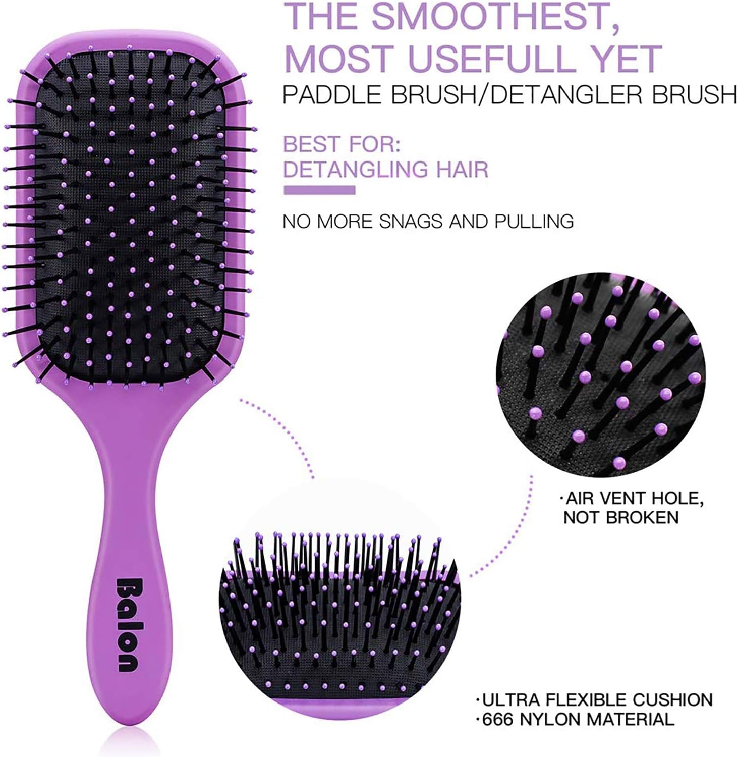 (Purple) - 4Pcs Hair Brush Women, Hair Comb for Women and Detangling Paddle Brush, Great on Wet or Dry Hair, No More Tangle Hair Brush Set for Straight Long Thick Curly Natural Hair (Purple)
