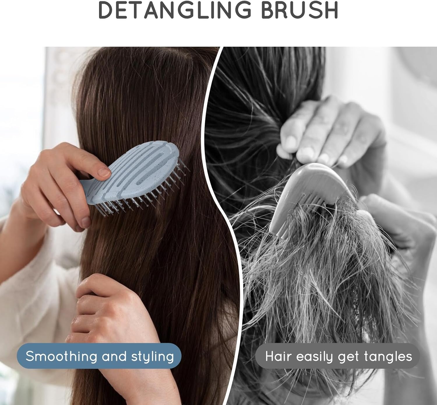 Hair Brush, Vented Detangling Brush, Quickly Detangles and Smooths Hair for Curly, Thick, and Straight Hair, Hair Brush for Women and Men, Blue, Eco Friendly, Sustainable Material