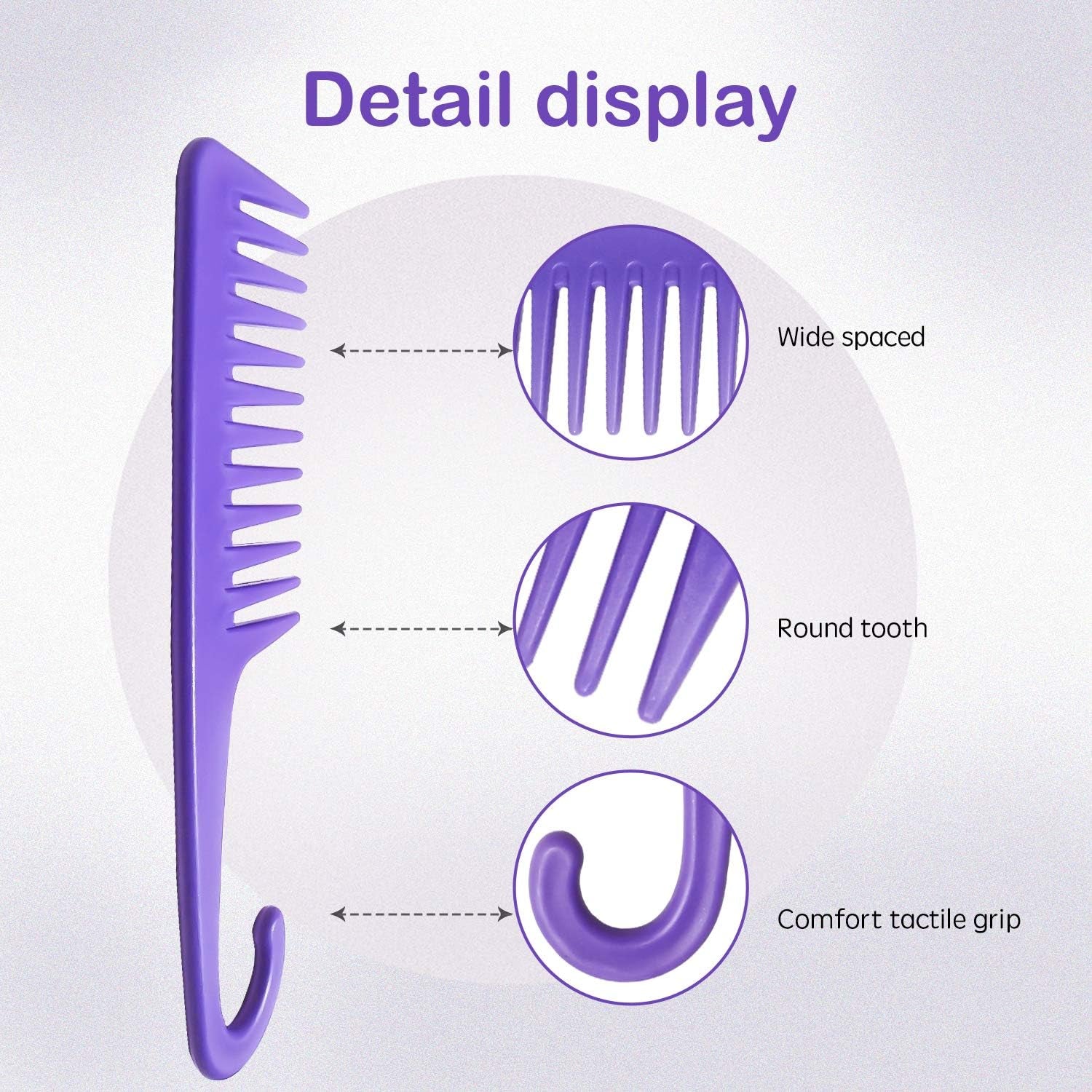 Wide Tooth Comb Detangling Hair Brush, Premium Care Handgrip Comb, Apply to for Curly, Wet, Dry, Thick Hair Etc. (Purple)