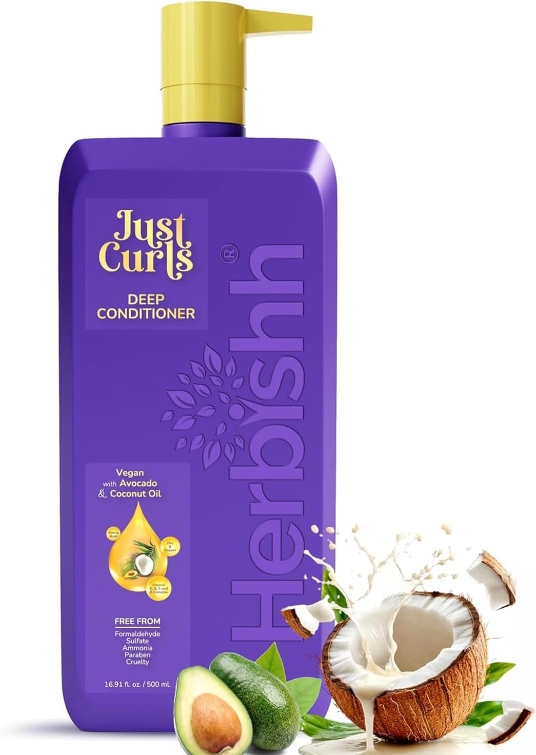 Just Curls Deep Conditioner for Curly & Wavy Hair – 500Ml – Vegan Formula with Avocado & Coconut Oil – Hydrates, Detangles & Restores Dry, Damaged Curls – Frizz Control & Curl Definition