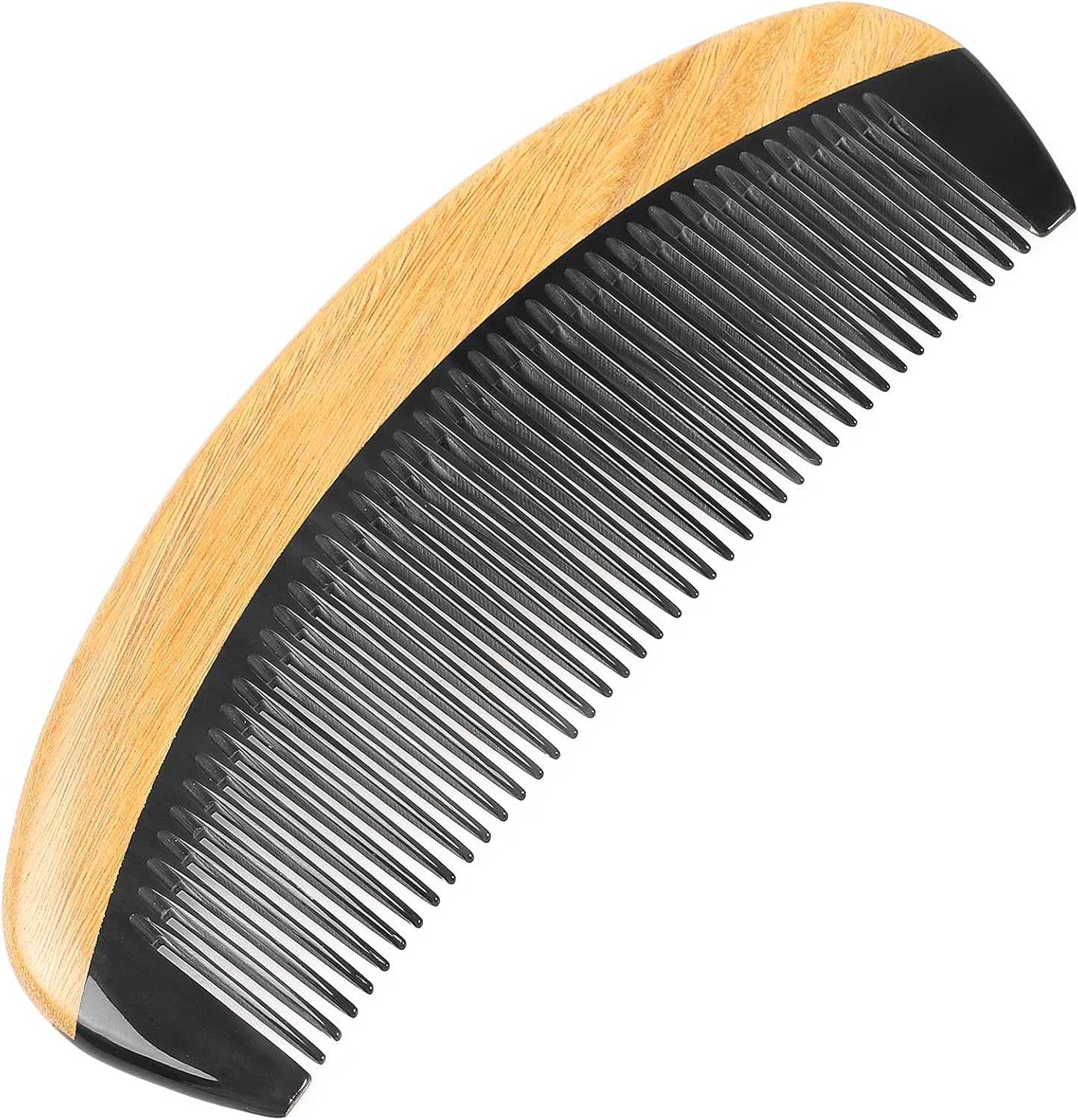 Handmade 100% Natural Green Sandalwood Hair Combs - Anti-Static Sandalwood Scent Natural Hair Detangler Wooden Comb (Buffalo Horn Oval Fine Tooth)