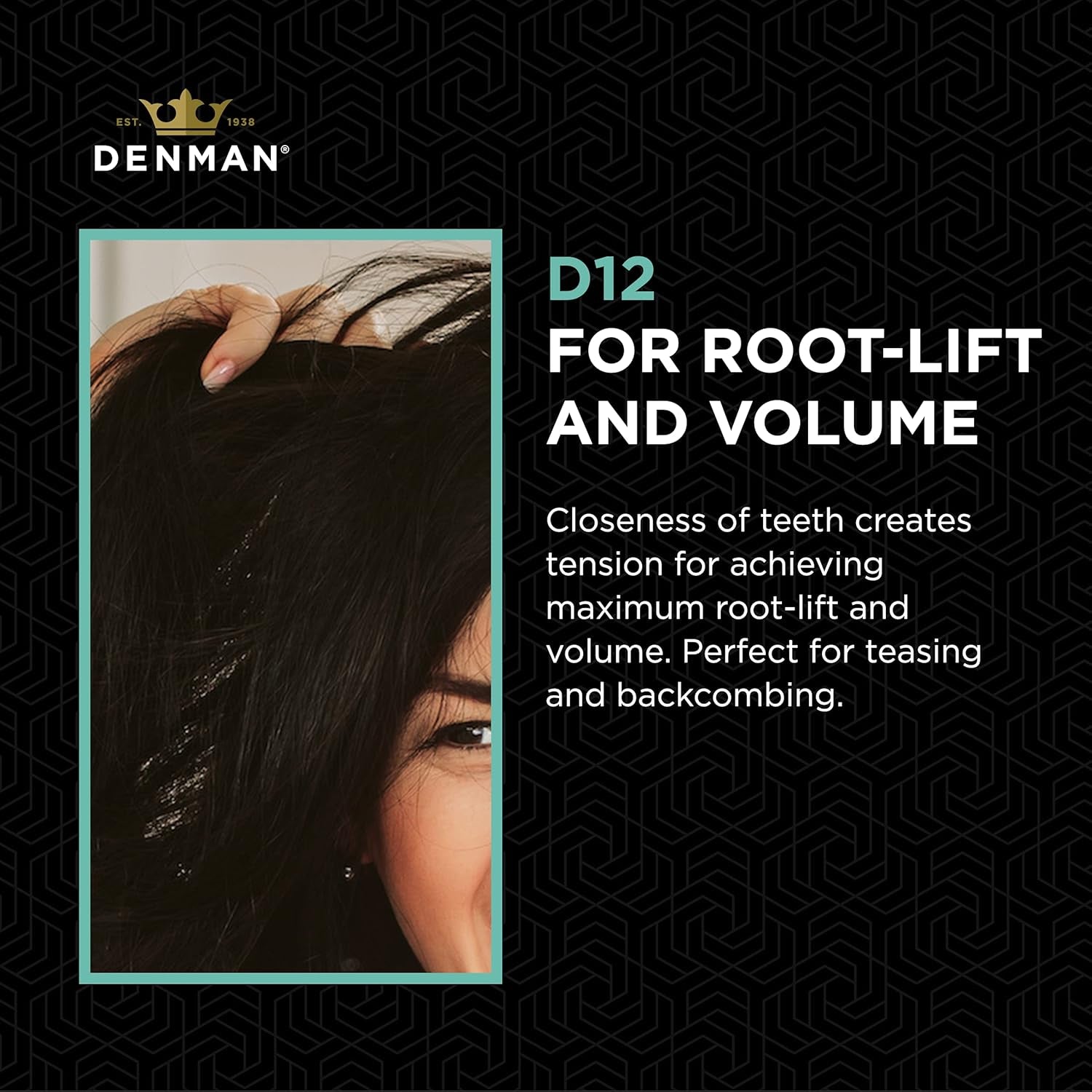 3 Row Detangle and Tease Styling Comb (BLACK) for Wet Detangling, Backcombing and Separating Curls - D12