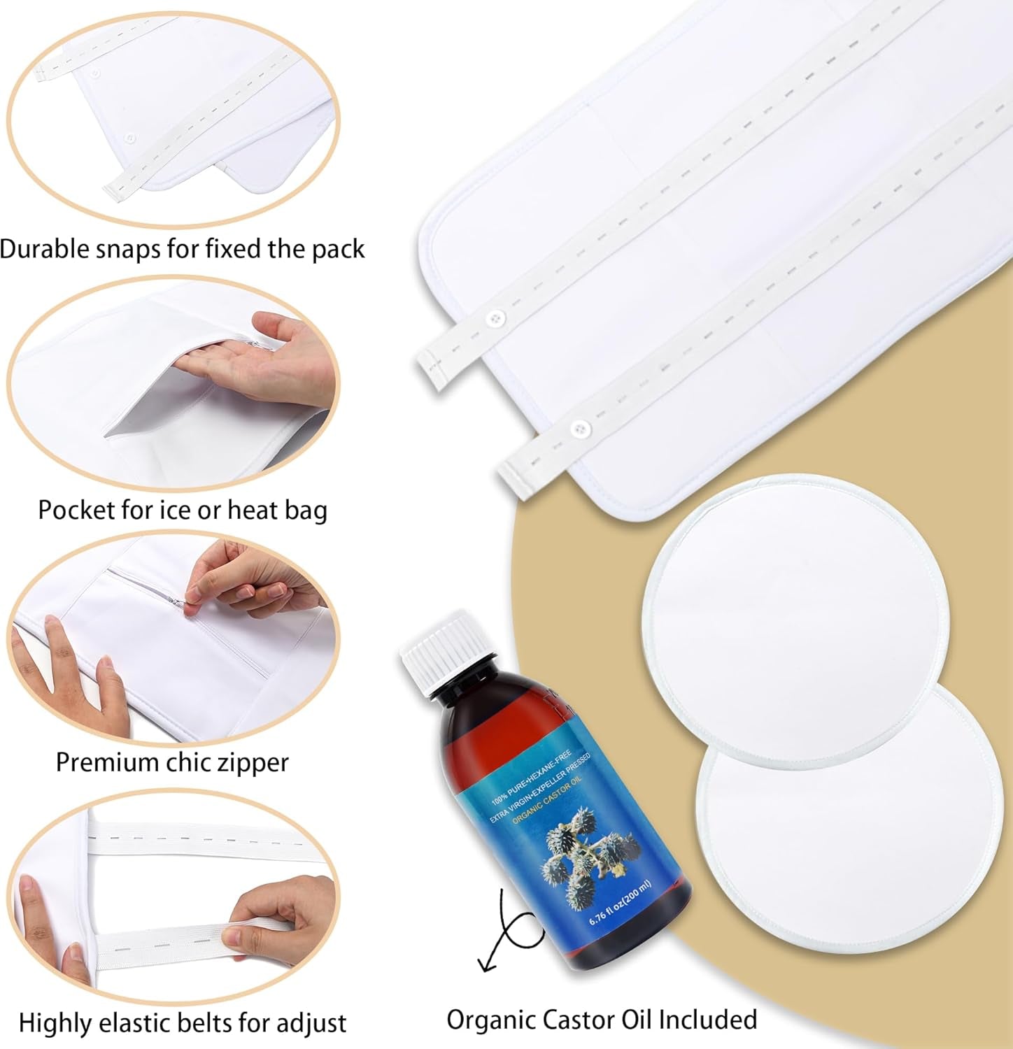 4PCS Castor Oil Pack Wrap Oragnic Castor Oil Packs for Liver Detox Castor Oil Pack Kit for Chest High Absorption Castor Oil Pack Wrap for Breast Castor Oil Pack Compress(Oil Included)
