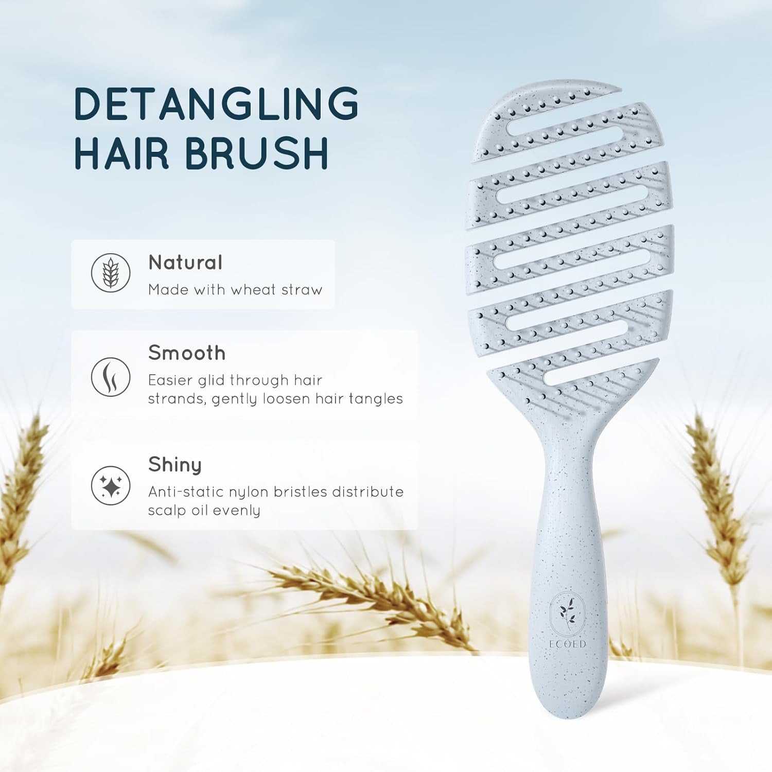 Hair Brush, Vented Detangling Brush, Quickly Detangles and Smooths Hair for Curly, Thick, and Straight Hair, Hair Brush for Women and Men, Blue, Eco Friendly, Sustainable Material