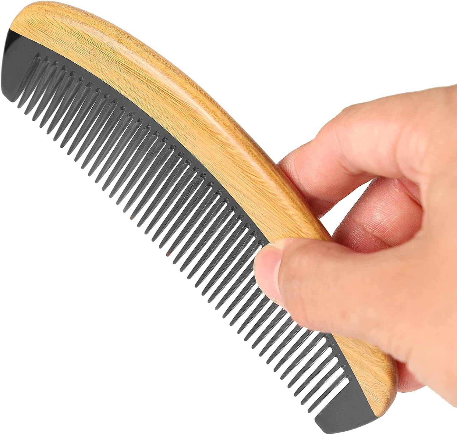 Handmade 100% Natural Green Sandalwood Hair Combs - Anti-Static Sandalwood Scent Natural Hair Detangler Wooden Comb (Buffalo Horn Oval Fine Tooth)