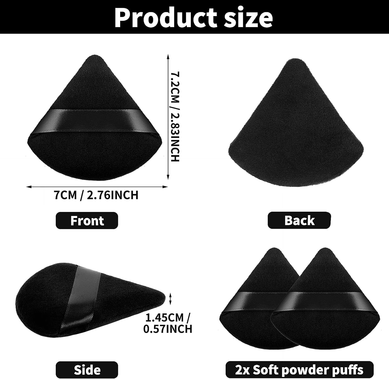 2 Pieces Triangle Powder Puffs Face Cosmetic Powder Puff Washable Reusable Soft Plush Powder Sponge Makeup Foundation Sponge for Face Body Loose Powder Wet Dry Makeup Tool (2Pcs Black)