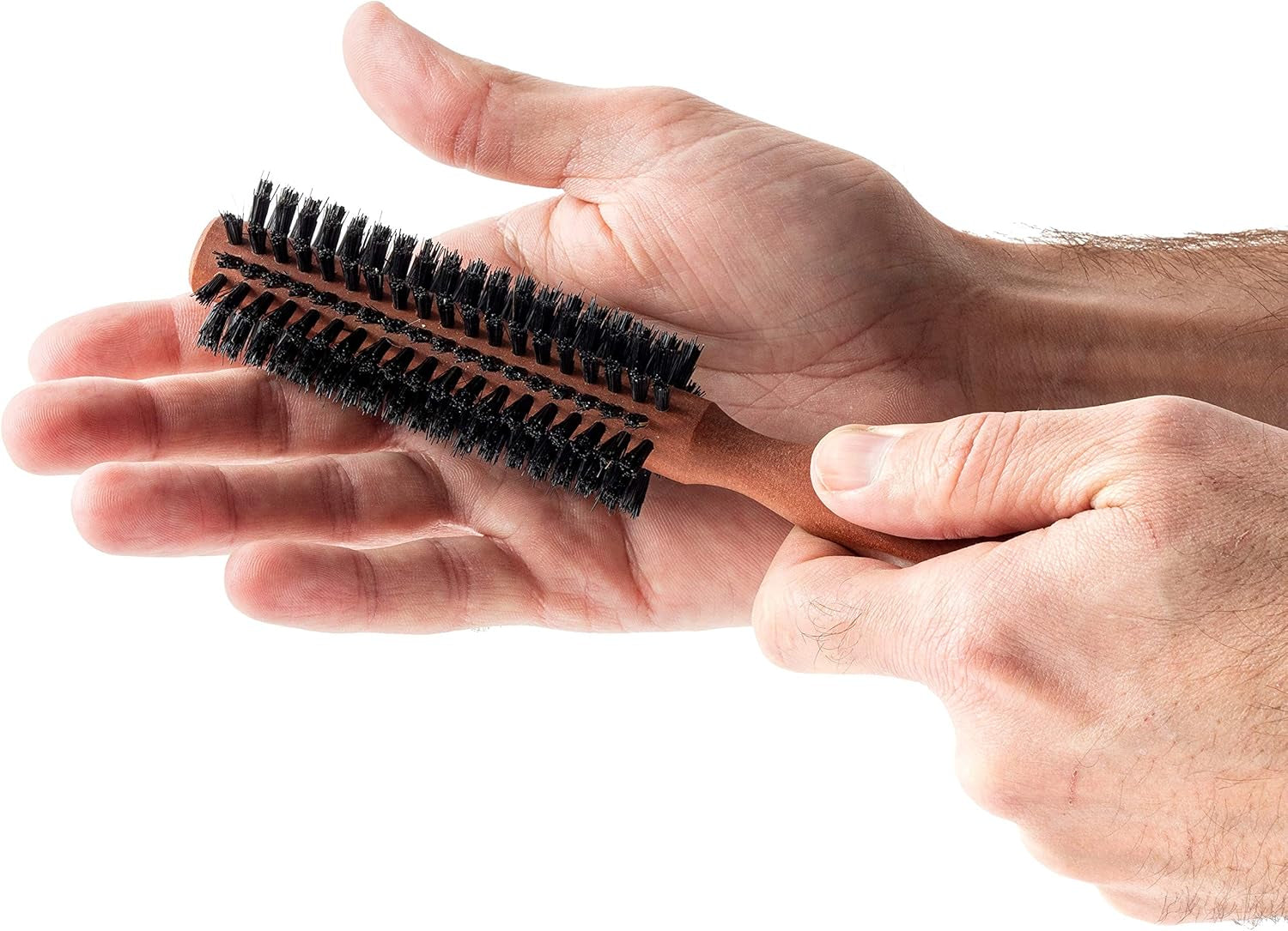 - Styler Hair and Beard Brush - round Brush, 1.3 Inch Stiff Boar Bristles and 8.5 Inch Pearwood Handle - 222 Plugs of Bristles - Beard Grooming Brush for Men