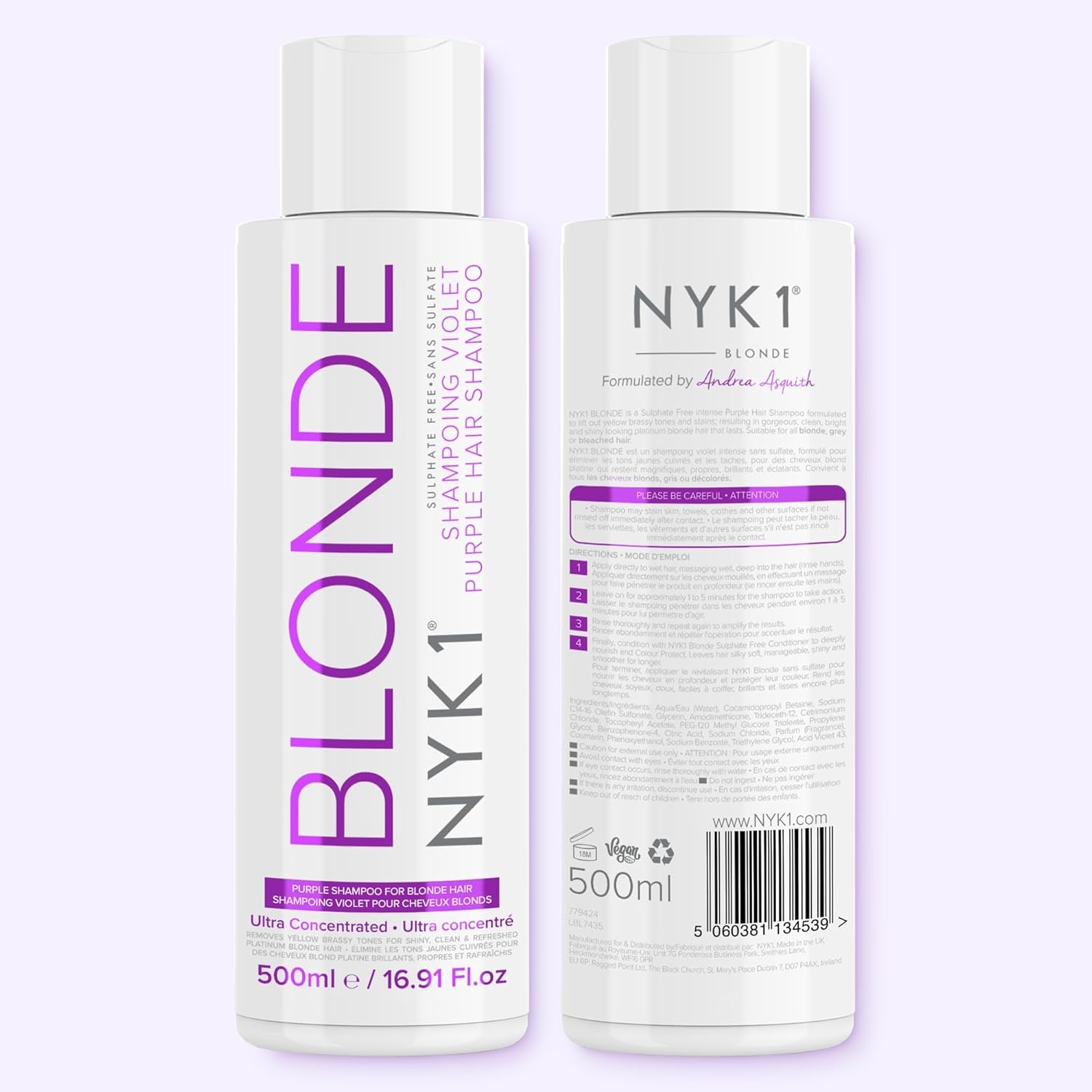 Purple Shampoo for Blonde Hair Blonde Shampoo (500Ml) SULPHATE FREE Blue Shampoo Toner for Blonde Hair Removes Brassy Tones - Silver Shampoo for Bleached Platinum Gray Hair No Yellow Shampoo