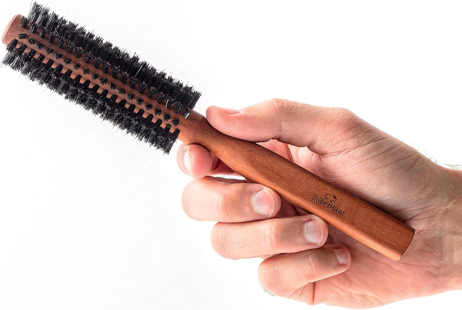 - Styler Hair and Beard Brush - round Brush, 1.3 Inch Stiff Boar Bristles and 8.5 Inch Pearwood Handle - 222 Plugs of Bristles - Beard Grooming Brush for Men