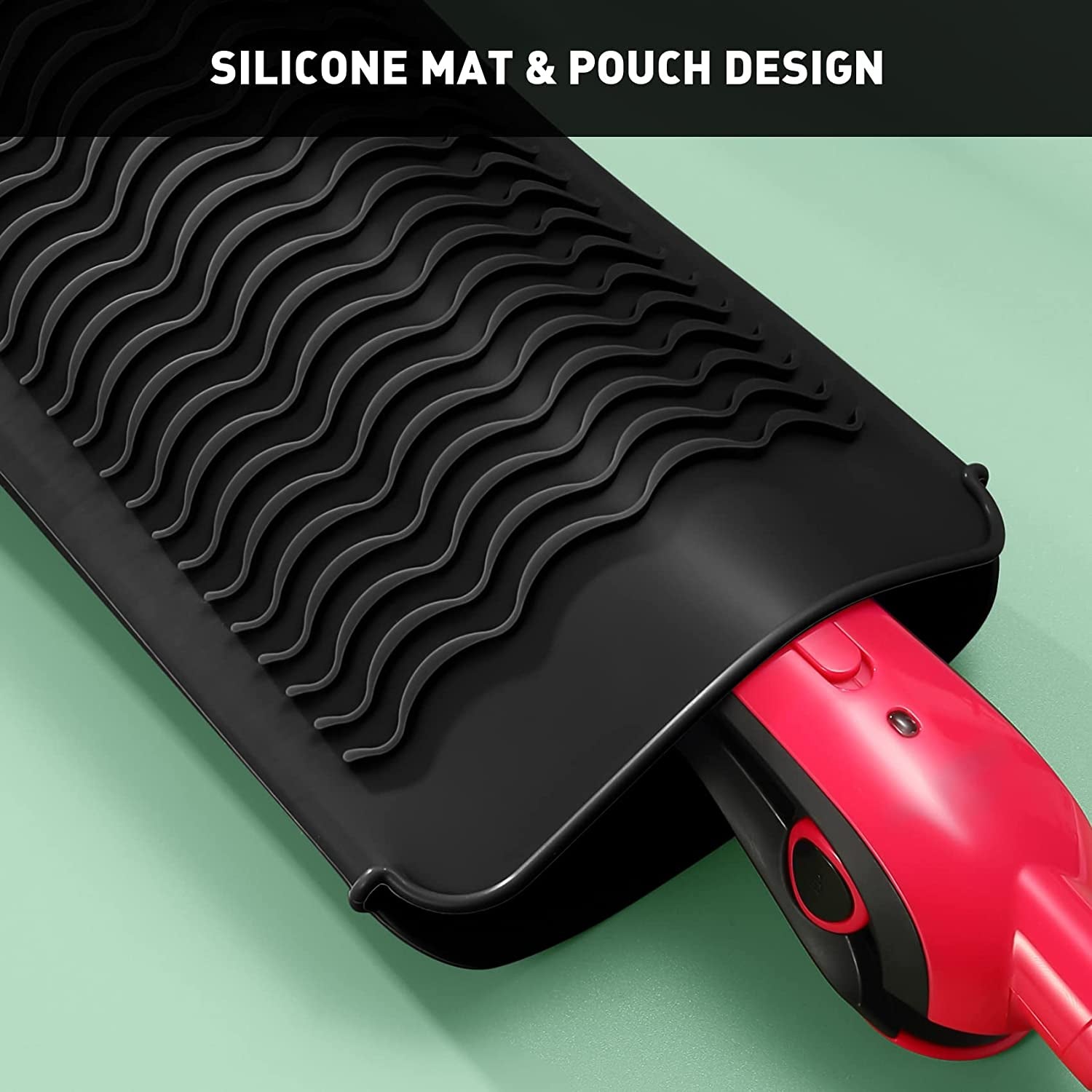 2 Pack Heat Resistant Silicone Mat Pouch for Flat Iron, Curling Iron,Hair Straightener,Hair Curling Wands,Hot Hair Tools (Purple & Black)