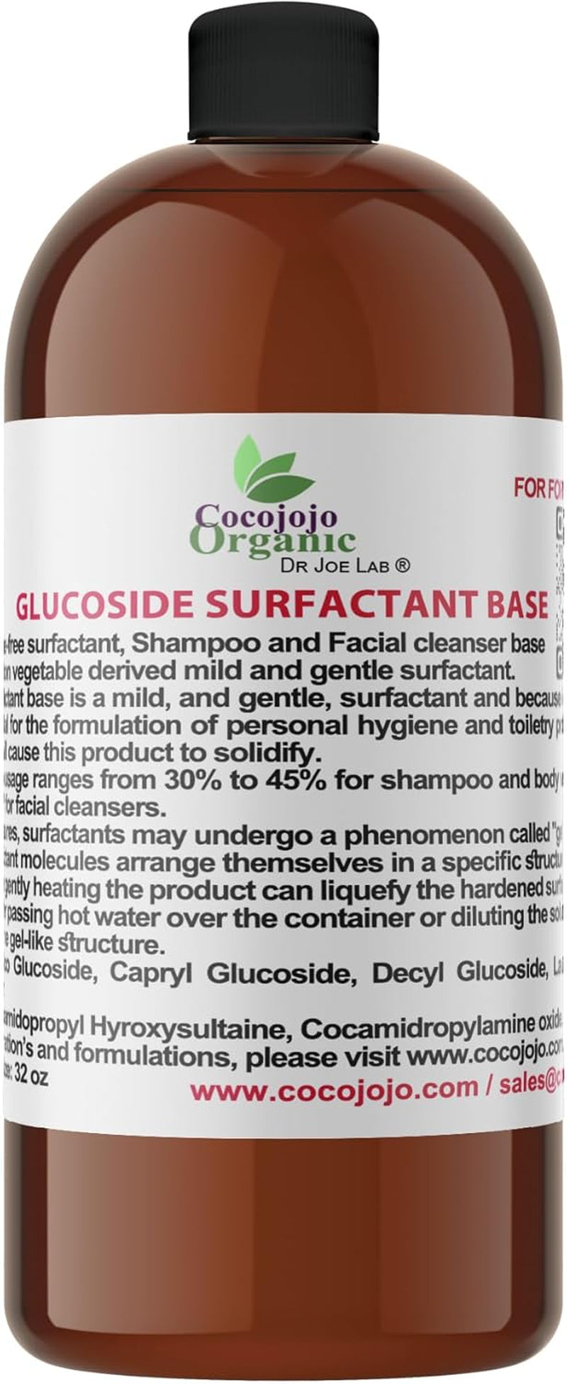 Glucoside Surfactant Base - Plant Derived All in One Natural Gentle Mild Rich Foaming Cleanser - Lauryl Decyl Coco Capryl Caprylyl Cosmetic Liquid Hand Soap Body Wash - 32 Oz