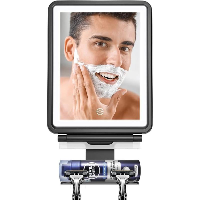COSMIRROR Shower Mirror Fogless for Shaving with Squeegee to Keep Clean or Remove Foggy Mess, Lighted Fogless Mirror for Shower Two Mounting Solution, Dimmable Lighting (3 Color Setting)