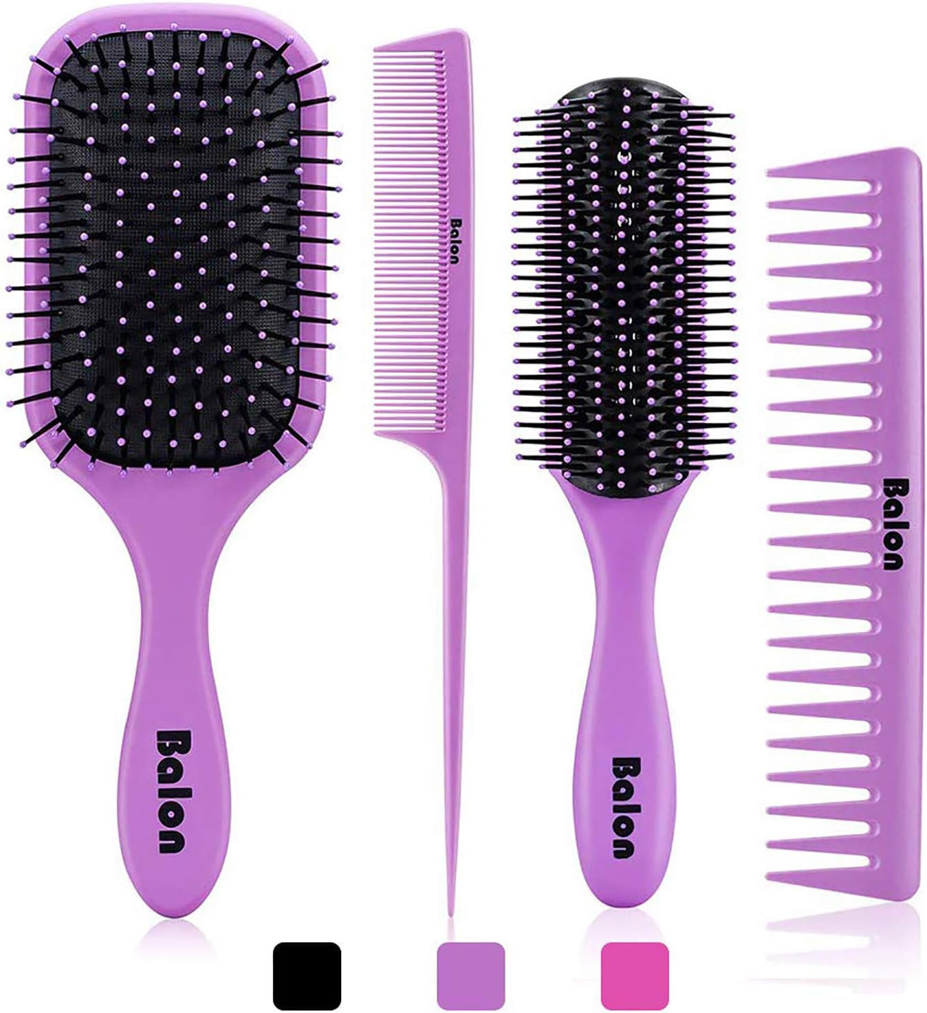 (Purple) - 4Pcs Hair Brush Women, Hair Comb for Women and Detangling Paddle Brush, Great on Wet or Dry Hair, No More Tangle Hair Brush Set for Straight Long Thick Curly Natural Hair (Purple)