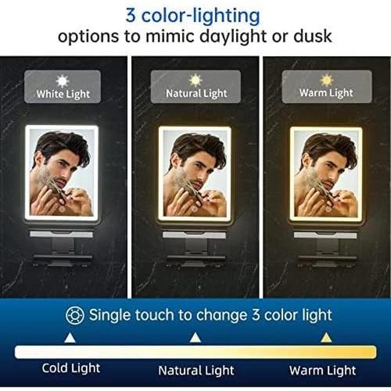 COSMIRROR Shower Mirror Fogless for Shaving with Squeegee to Keep Clean or Remove Foggy Mess, Lighted Fogless Mirror for Shower Two Mounting Solution, Dimmable Lighting (3 Color Setting)